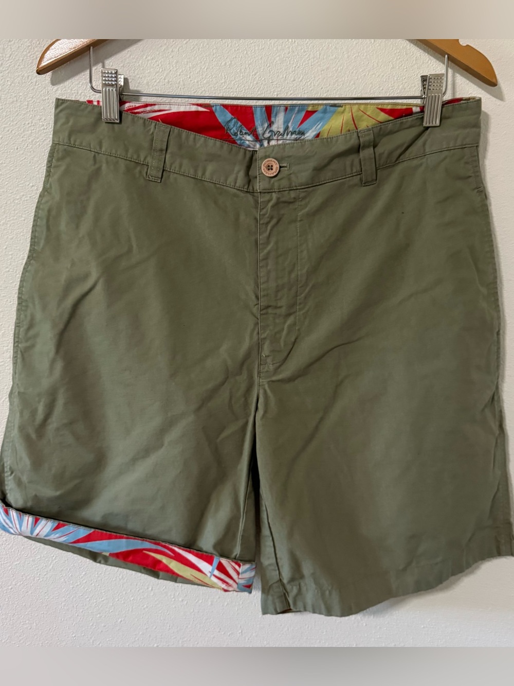 Robert Graham Contrast Cuff Cotton 9” Shorts Khaki Green Preppy Golf-34